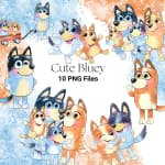 Bluey Dog Clipart Bundle Disney Watercolor PNG Files (Digital Download) - Image 1
