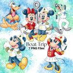 Boat Trip Watercolor Clipart Mickey and Minnie Disney PNG Bundle (Digital Download) - Image 1