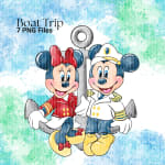 Boat Trip Watercolor Clipart Mickey and Minnie Disney PNG Bundle (Digital Download) - Image 4