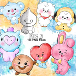 BT21 Clipart Bundle Watercolor K-Pop Characters (Digital Download) - Image 1