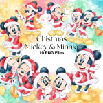 Christmas Mickey and Minnie Watercolor Clipart Bundle Disney Holiday PNG (Digital Download) - Image 1