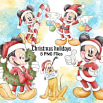 Christmas Mickey Mouse and Pluto Clipart Watercolor Holiday PNG Bundle (Digital Download) - Image 1