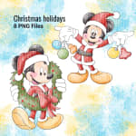 Christmas Mickey Mouse and Pluto Clipart Watercolor Holiday PNG Bundle (Digital Download) - Image 2