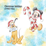 Christmas Mickey Mouse and Pluto Clipart Watercolor Holiday PNG Bundle (Digital Download) - Image 3