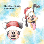 Christmas Mickey Mouse and Pluto Clipart Watercolor Holiday PNG Bundle (Digital Download) - Image 4