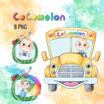 Cocomelon Watercolor Clipart Bundle JJ Friends School Bus PNG Kit (Digital Download) - Image 2