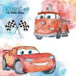 Cute Cars Clipart Bundle Watercolor Vehicle Pixar PNG (Digital Download) - Image 2