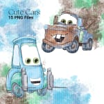 Cute Cars Clipart Bundle Watercolor Vehicle Pixar PNG (Digital Download) - Image 3
