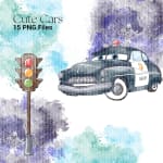 Cute Cars Clipart Bundle Watercolor Vehicle Pixar PNG (Digital Download) - Image 4