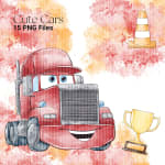 Cute Cars Clipart Bundle Watercolor Vehicle Pixar PNG (Digital Download) - Image 5