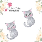 Cute Cats Clipart Bundle Watercolor Kittens and Flowers PNG (Digital Download) - Image 2