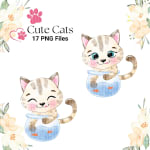 Cute Cats Clipart Bundle Watercolor Kittens and Flowers PNG (Digital Download) - Image 4