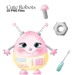 Cute Robots Watercolor Clipart PNG (Digital Download) - Image 2