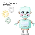 Cute Robots Watercolor Clipart PNG (Digital Download) - Image 3