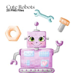 Cute Robots Watercolor Clipart PNG (Digital Download) - Image 4