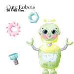 Cute Robots Watercolor Clipart PNG (Digital Download) - Image 5