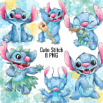 Cute Stitch Watercolor Clipart Bundle Disney Alien PNG Kit (Digital Download) - Image 1