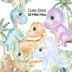 Dinosaur Watercolor Clipart Bundle Baby Dino Animal Kingdom PNG (Digital Download) - Image 1