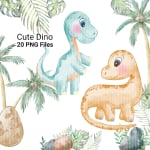 Dinosaur Watercolor Clipart Bundle Baby Dino Animal Kingdom PNG (Digital Download) - Image 2