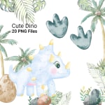 Dinosaur Watercolor Clipart Bundle Baby Dino Animal Kingdom PNG (Digital Download) - Image 3