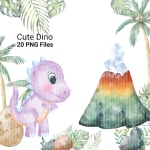 Dinosaur Watercolor Clipart Bundle Baby Dino Animal Kingdom PNG (Digital Download) - Image 5