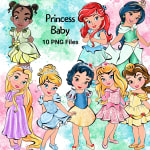 Disney Baby Princess Clipart Cinderella Ariel Snow White Belle Rapunzel PNG Bundle (Digital Download) - Image 1