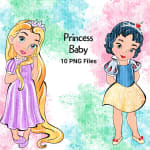 Disney Baby Princess Clipart Cinderella Ariel Snow White Belle Rapunzel PNG Bundle (Digital Download) - Image 2