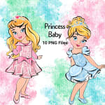 Disney Baby Princess Clipart Cinderella Ariel Snow White Belle Rapunzel PNG Bundle (Digital Download) - Image 3
