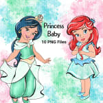 Disney Baby Princess Clipart Cinderella Ariel Snow White Belle Rapunzel PNG Bundle (Digital Download) - Image 4