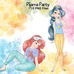 Disney Princess Pijama Clipart Bundle Belle Ariel Rapunzel Jasmine Elsa PNG (Digital Download) - Image 2