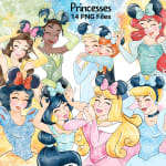 Disney Princesses Mickey Ears Clipart PNG Bundle Watercolor Elsa Cinderella Ariel Snow White (Digital Download) - Image 1
