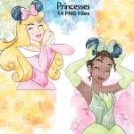 Disney Princesses Mickey Ears Clipart PNG Bundle Watercolor Elsa Cinderella Ariel Snow White (Digital Download) - Image 2