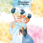 Disney Princesses Mickey Ears Clipart PNG Bundle Watercolor Elsa Cinderella Ariel Snow White (Digital Download) - Image 3