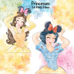 Disney Princesses Mickey Ears Clipart PNG Bundle Watercolor Elsa Cinderella Ariel Snow White (Digital Download) - Image 4