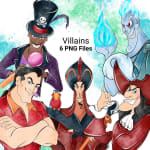 Disney Villains Clipart Bundle Watercolor Evil PNG Jafar Hades Gaston Captain Hook (Digital Download) - Image 1