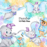 Dumbo Clipart Bundle Disney Elephant Watercolor PNG Bundle (Digital Download) - Image 1