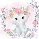 Elephant Watercolor Clipart Bundle Jungle Baby Animal with Flowers PNG (Digital Download) - Image 2