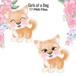 Floral Puppy Clipart Bundle Watercolor Girl Dog PNG Set (Digital Download) - Image 2