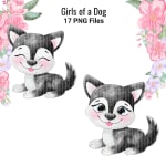 Floral Puppy Clipart Bundle Watercolor Girl Dog PNG Set (Digital Download) - Image 4