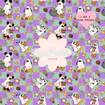 Green and Purple Disney Halloween Seamless Pattern PNG Mickey Minnie Ghost (Digital Download) - Image 1