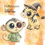 Halloween Safari Animals Watercolor Clipart PNG (Digital Download) - Image 3