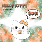 Hello Kitty Halloween PNG Bundle Handmade Watercolor Kawaii Spooky Clipart (Digital Download) - Image 5