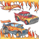 Hot Wheels Watercolor Clipart Bundle Race Cars Flames PNG Kit (Digital Download) - Image 2
