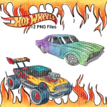 Hot Wheels Watercolor Clipart Bundle Race Cars Flames PNG Kit (Digital Download) - Image 3