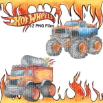 Hot Wheels Watercolor Clipart Bundle Race Cars Flames PNG Kit (Digital Download) - Image 5
