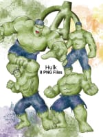Hulk Watercolor Clipart Bundle Superhero Marvel Studios PNG (Digital Download) - Image 1