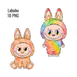 Labubu Watercolor Clipart Bundle Pop Mart Colorful Monster PNG Kit (Digital Download) - Image 3