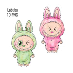 Labubu Watercolor Clipart Bundle Pop Mart Colorful Monster PNG Kit (Digital Download) - Image 4