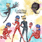 LadyBug Watercolor Clipart Superhero PNG (Digital Download) - Image 1