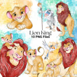 Lion King Watercolor Clipart Bundle Disney Jungle Animals PNG (Digital Download) - Image 1
